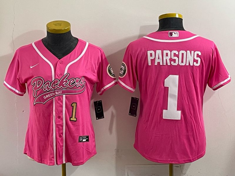 Youth 2025 Green Bay Packers #1 Parsons Pink Nike Limited NFL Jersey style 002